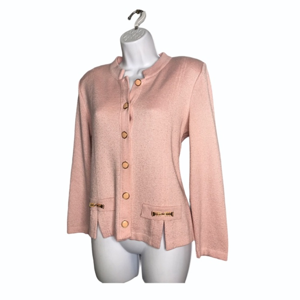 Vintage Pink Knit Cardigan with Gold Buttons